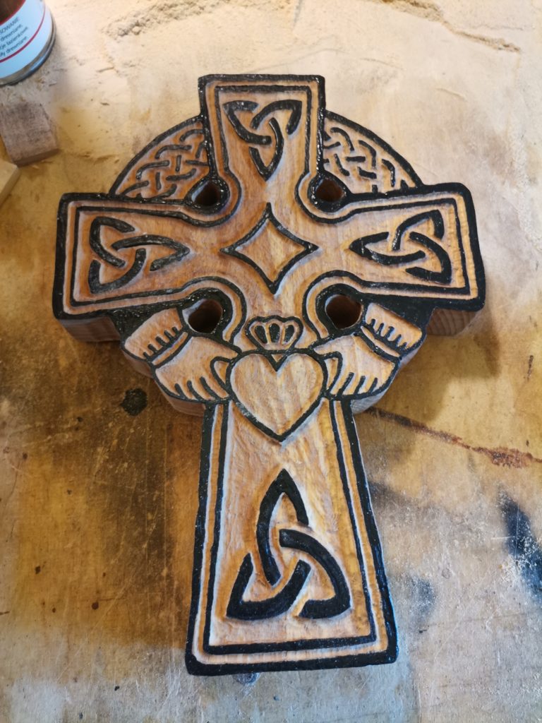 Celtic Cross woodart, celtic cross woodcraft, claddagh heart and celtic cross timber, celtic cross and claddagh heart, celtic cross art