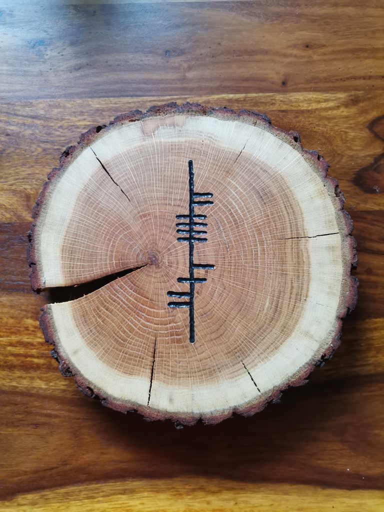 your name in ogham, ogham writing on timber, irish ogham on wood, your name in ogham on timber, wooden ogham gift